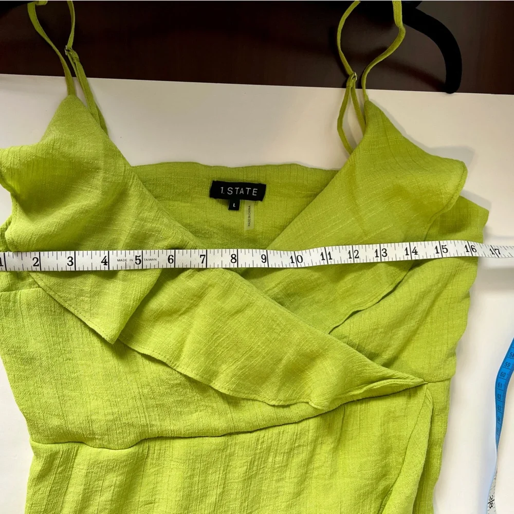 1. State Green Romper Adjustable Straps Ruffle Neckline Mini Length Large